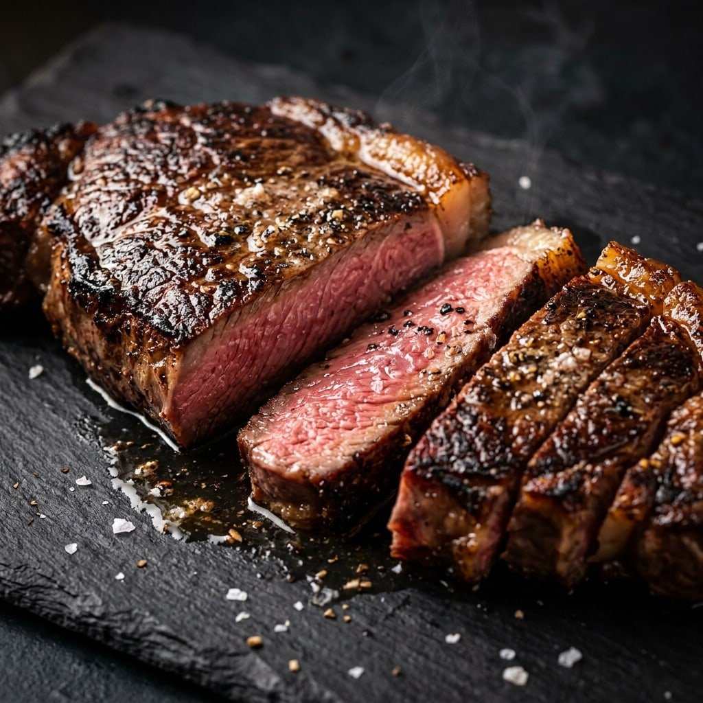 Reverse-Seared New York Strip, plated